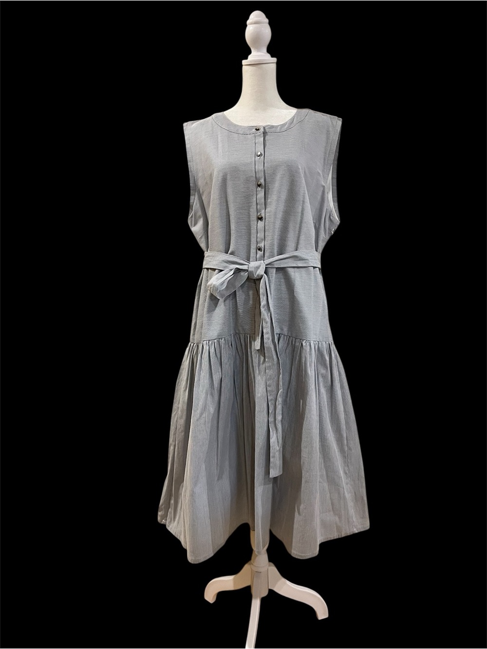 Alex Marie Plus Size Pinstripe Midi Dress. Dropped waist tiered skirt. Cotton 18 - Picture 2 of 12